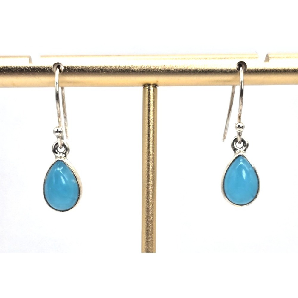 Natural Aqua Chalcedony Earrings Dangles‎ Tear Drop Sterling Silver 925 Handmade